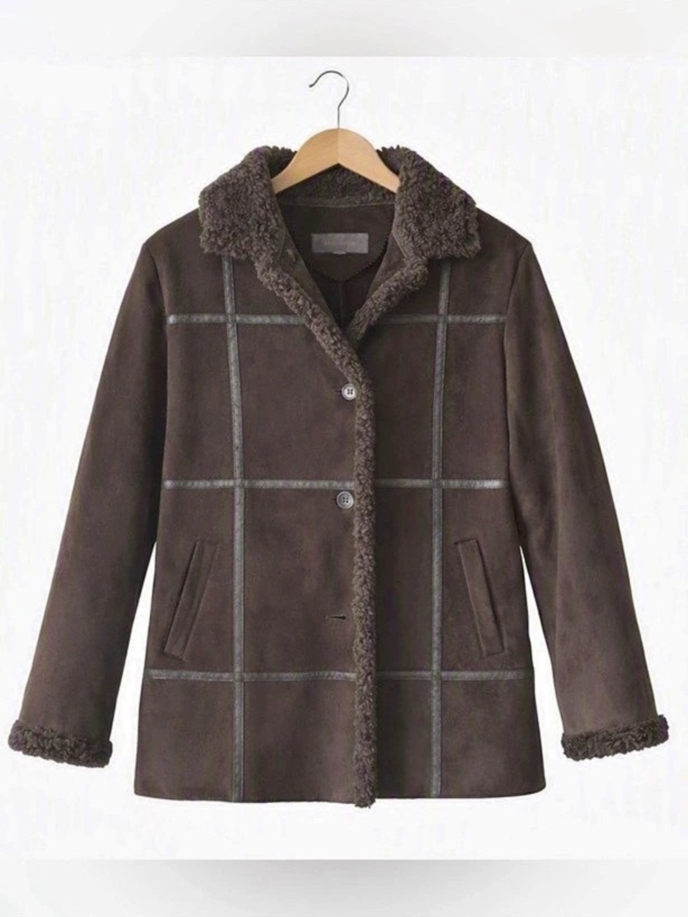 Liz Claiborne Faux Suede Shearling Style Trim Jacket Brown Medium